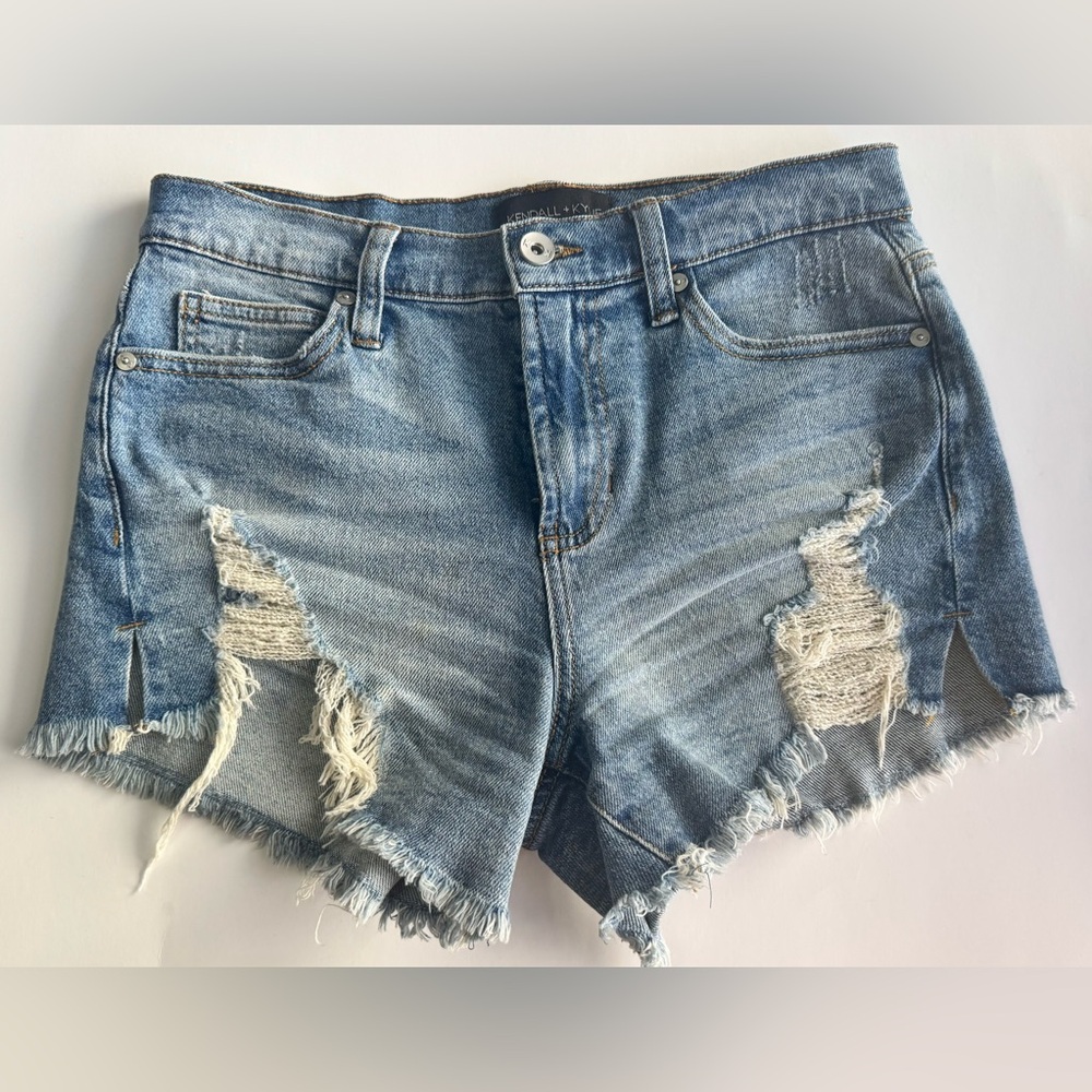 Kendall & Kylie Blue Jean Shorts Distressed Frayed Hem